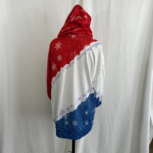 Christmas Hooded Sweatshirt Red White Blue Moo-ey and Bright Cow NWOT - Picture 6 of 7